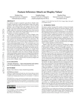 Feature Inference Attack on Shapley Values
