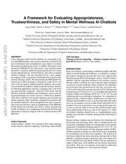 A Framework for Evaluating Appropriateness, Trustworthiness, and Safety
  in Mental Wellness AI Chatbots