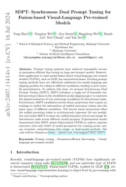 SDPT: Synchronous Dual Prompt Tuning for Fusion-based Visual-Language
  Pre-trained Models