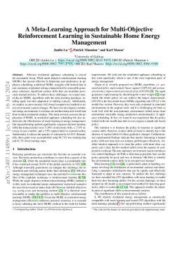 A Meta-Learning Approach for Multi-Objective Reinforcement Learning in
  Sustainable Home Environments