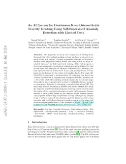 An AI System for Continuous Knee Osteoarthritis Severity Grading Using Self-Supervised Anomaly Detection with Limited Data