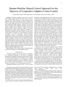 Human-Machine Shared Control Approach for the Takeover of Cooperative Adaptive Cruise Control