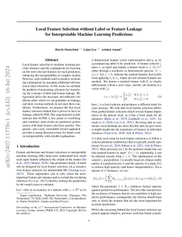 Local Feature Selection without Label or Feature Leakage for
  Interpretable Machine Learning Predictions