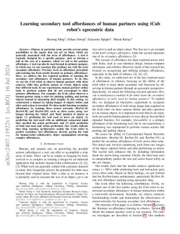 Learning secondary tool affordances of human partners using iCub robot's
  egocentric data