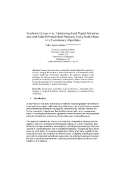 Symbiotic Connectivity: Optimizing Rural Digital Infrastructure with
  Solar-Powered Mesh Networks Using Multi-Objective Evolutionary Algorithms