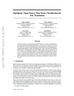 SignSpeak: Open-Source Time Series Classification for ASL Translation