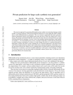 Private prediction for large-scale synthetic text generation