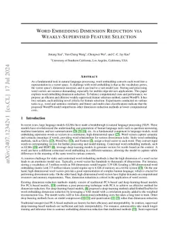 Word Embedding Dimension Reduction via Weakly-Supervised Feature
  Selection