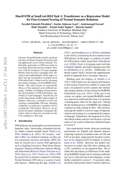 Sharif-STR at SemEval-2024 Task 1: Transformer as a Regression Model for
  Fine-Grained Scoring of Textual Semantic Relations