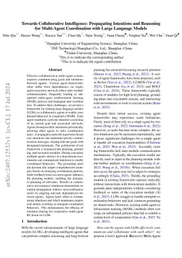 Towards Collaborative Intelligence: Propagating Intentions and Reasoning
  for Multi-Agent Coordination with Large Language Models