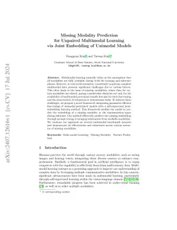 Missing Modality Prediction for Unpaired Multimodal Learning via Joint
  Embedding of Unimodal Models