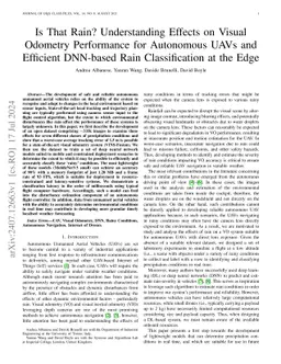 Is That Rain? Understanding Effects on Visual Odometry Performance for Autonomous UAVs and Efficient DNN-based Rain Classification at the Edge
