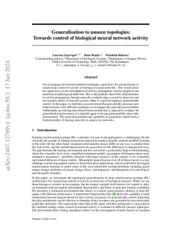 Generalisation to unseen topologies: Towards control of biological
  neural network activity