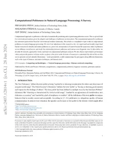 Computational Politeness in Natural Language Processing: A Survey
