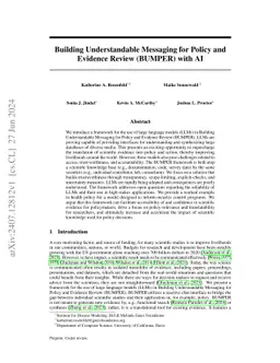 Building Understandable Messaging for Policy and Evidence Review
  (BUMPER) with AI