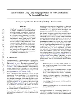 Data Generation Using Large Language Models for Text Classification: An
  Empirical Case Study