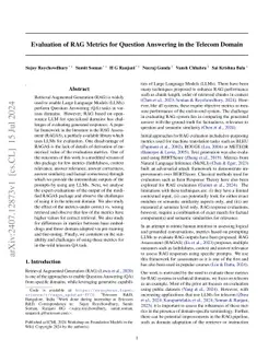 Evaluation of RAG Metrics for Question Answering in the Telecom Domain