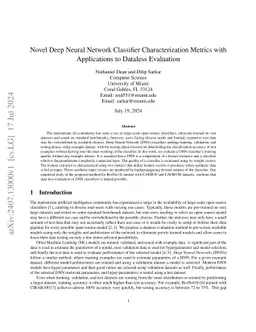 Novel Deep Neural Network Classifier Characterization Metrics with
  Applications to Dataless Evaluation