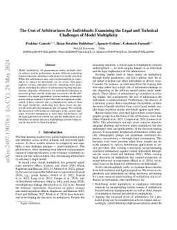 The Cost of Arbitrariness for Individuals: Examining the Legal and
  Technical Challenges of Model Multiplicity