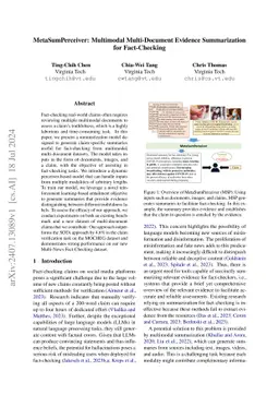 MetaSumPerceiver: Multimodal Multi-Document Evidence Summarization for
  Fact-Checking
