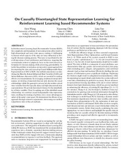 On Causally Disentangled State Representation Learning for Reinforcement
  Learning based Recommender Systems