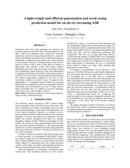 A light-weight and efficient punctuation and word casing prediction
  model for on-device streaming ASR
