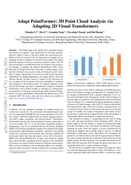 Adapt PointFormer: 3D Point Cloud Analysis via Adapting 2D Visual
  Transformers