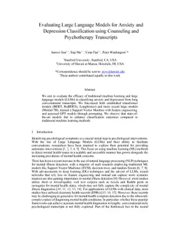 Evaluating Large Language Models for Anxiety and Depression
  Classification using Counseling and Psychotherapy Transcripts