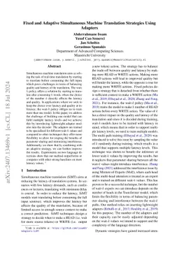 Fixed and Adaptive Simultaneous Machine Translation Strategies Using
  Adapters