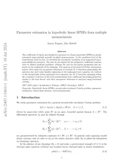 Parameter estimation in hyperbolic linear SPDEs from multiple
  measurements