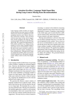 Attention Overflow: Language Model Input Blur during Long-Context
  Missing Items Recommendation