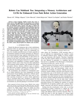 Robots Can Multitask Too: Integrating a Memory Architecture and LLMs for
  Enhanced Cross-Task Robot Action Generation