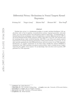 Differential Privacy Mechanisms in Neural Tangent Kernel Regression