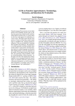 LLMs as Function Approximators: Terminology, Taxonomy, and Questions for
  Evaluation