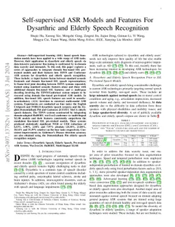 Self-supervised ASR Models and Features For Dysarthric and Elderly
  Speech Recognition