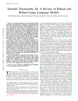 Towards Trustworthy AI: A Review of Ethical and Robust Large Language
  Models