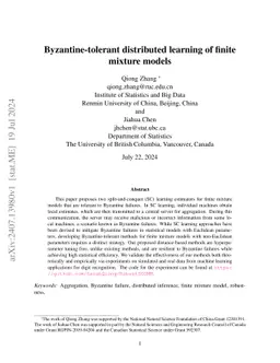 Byzantine-tolerant distributed learning of finite mixture models