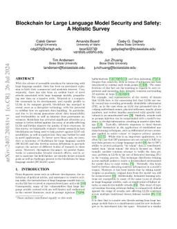 Blockchain for Large Language Model Security and Safety: A Holistic
  Survey