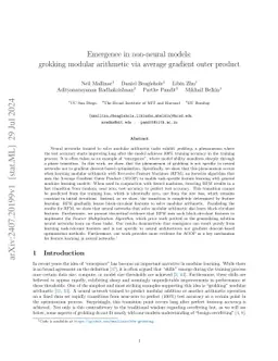 Emergence in non-neural models: grokking modular arithmetic via average gradient outer product