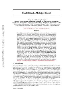 Can Editing LLMs Inject Harm?