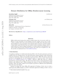 Dataset Distillation for Offline Reinforcement Learning
