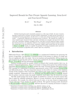 Improved Bounds for Pure Private Agnostic Learning: Item-Level and User-Level Privacy