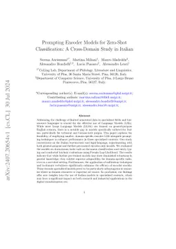 Prompting Encoder Models for Zero-Shot Classification: A Cross-Domain
  Study in Italian
