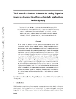 Weak neural variational inference for solving Bayesian inverse problems
  without forward models: applications in elastography