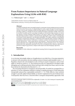 From Feature Importance to Natural Language Explanations Using LLMs with
  RAG