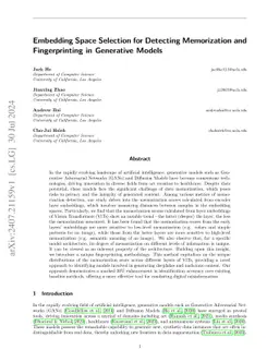 Embedding Space Selection for Detecting Memorization and Fingerprinting
  in Generative Models