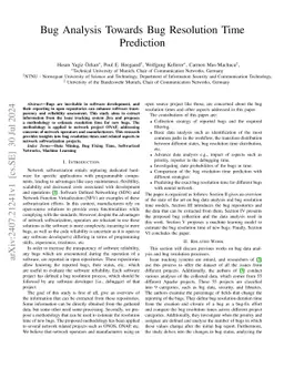 Bug Analysis Towards Bug Resolution Time Prediction