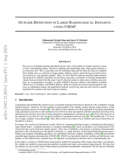 Outlier Detection in Large Radiological Datasets using UMAP