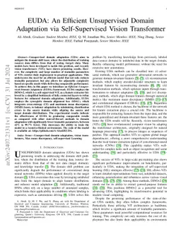 EUDA: An Efficient Unsupervised Domain Adaptation via Self-Supervised
  Vision Transformer