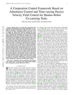A Cooperation Control Framework Based on Admittance Control and Time-varying Passive Velocity Field Control for Human-Robot Co-carrying Tasks
